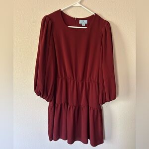 CeCe Burgundy Long Sleeve Tiered Dress